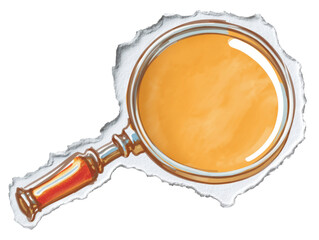 Magnifying glass orange lens illustration on transparent background