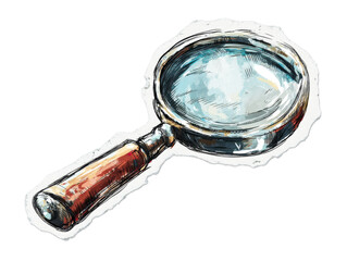 Magnifying glass with wooden handle on transparent background