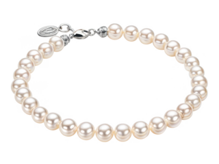 Delicate silver bracelet with lustrous white pearls isolated on a transparent background