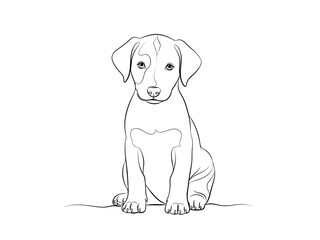 Fototapeta premium Cute puppy dog sitting on the floor looking up with big eyes