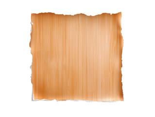 Square light brown wood plank with frayed edges on a transparent background