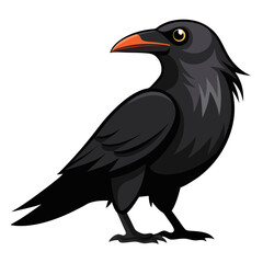 Fototapeta premium Digital illustration of a black crow with distinctive orange beak and eye on transparent background