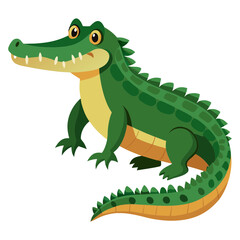 Fototapeta premium Cartoon alligator character with green scales and sharp teeth on transparent background