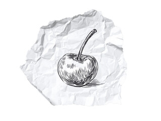 Cherry fruit on a transparent background on crumpled paper