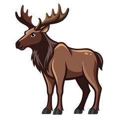 Fototapeta premium Cartoon moose with large antlers and brown fur standing proudly on transparent background