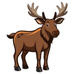 Fototapeta premium Cartoon Moose with Large Antlers and Brown Fur Standing on Transparent Background