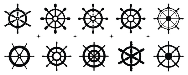 Ship's Steering Wheel Silhouette Set