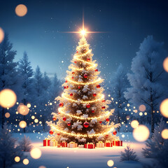 Festive Outdoor Christmas Tree with Warm Golden Lights