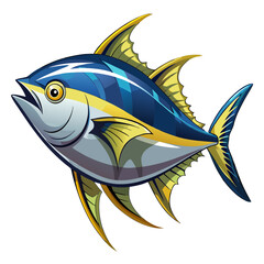 Obraz premium Vibrant Blue and Yellow Tuna Fish Illustration with Yellow Fins on Transparent Background