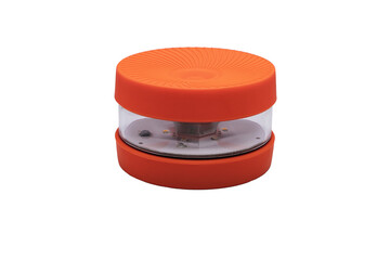 Orange V-16 beacon, turned off, isolated on a white background
