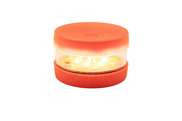 Orange V-16 beacon, turned on, isolated on a white background