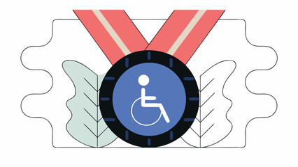 Illustration of a disability awareness medal with a wheelchair symbol and ribbon design on transparent background silhouette