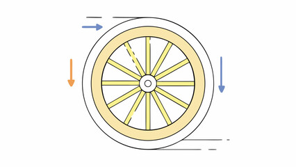 Illustration of a wooden wheel with spokes and arrows indicating direction on a white background scene on transparent background silhouette