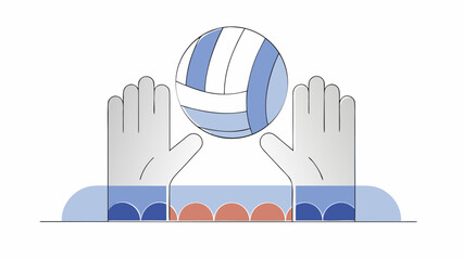 Illustration of hands setting a volleyball with a colorful background design element present here on transparent background silhouette