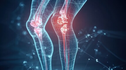 VFX Joint and Knee Pain Augmented Reality Animation. Close Up of a Person Experiencing Discomfort in a Result of Leg Trauma or Arthritis. Massaging the Muscles to Ease the Injury.