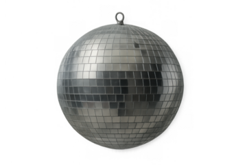 Disco ball reflecting lights, creating a vibrant party mood, transparent background for easy integration in designs