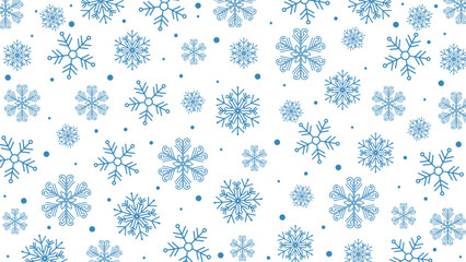 Snowflakes seamless pattern; Winter background for wrapping paper and wallpaper; Blue and white minimalist line art vector design