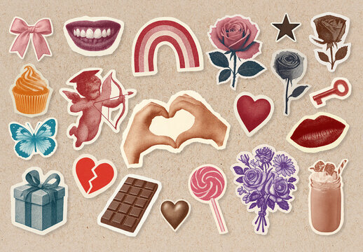 Vintage Sticker On Paper Design Set