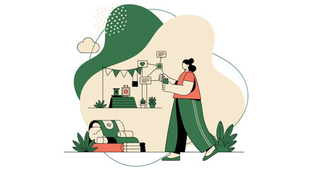 Obraz premium Woman Working with Plants and Technology.