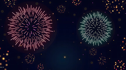 Bright New Year Fireworks Explosion with Colorful Particles on Dark Night Background