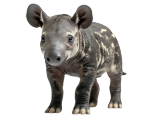 Cute Baby Tapir Character Standing Isolated on White Background Representing Exotic Wildlife Adorable Animal Design and Nature Concept
