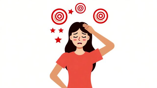 Confused Woman with Headache and Spinning Targets Animation