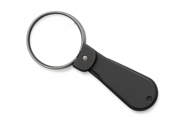Folding magnifying glass loupe for detailed inspection, analysis, research, and discovery, featuring a transparent lens