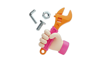 Hand Holding Adjustable Wrench with Tools - Repair Concept