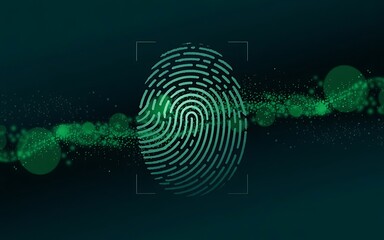 Futuristic Biometric Fingerprint Scan with Glowing Neon Green Identity Verification Interface