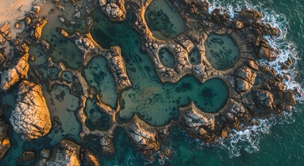 Coastal rock formations with pools of water