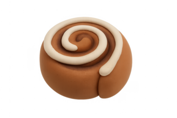 Clay 3d cinnamon roll with icing transparent background