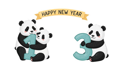 Fototapeta premium panda bear with a heart happy new year 