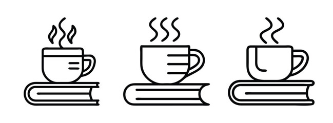 Steaming Coffee Cups on Books, Minimalist Educational Icons, Reading and Coffee Time Concept
