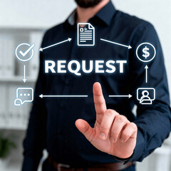 Concept of business finance service request. Online submission request. Approving request.new