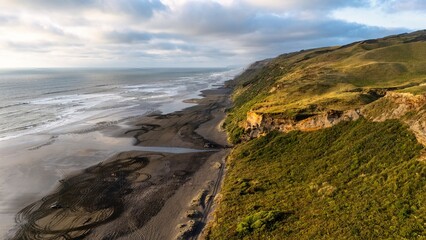 Coastal Cliffs and Beach Tracks at Karioitahi, New Zealand