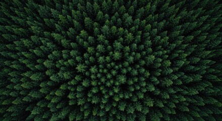 Dense forest canopy seen from above.  A symmetrical pattern of pine trees