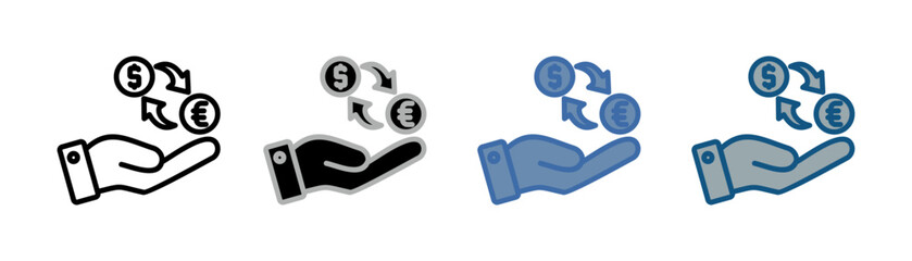  Money conversion icon set multiple style collection with hand, coin, and up and down arrow designs © mujahadah 
