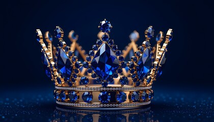 Majestic golden crown adorned with sparkling blue sapphires