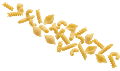 Arrangement of Various Pasta Types on Transparent Background for Culinary Display