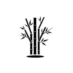 Black and white bamboo silhouette isolated on transparent background
