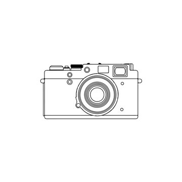Retro camera line art illustration isolated on transparent background