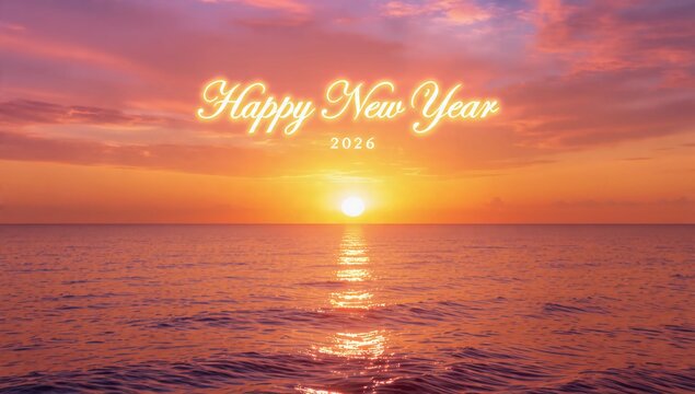 Happy New Year 2026 Golden Sunset Landscape Celebration Background