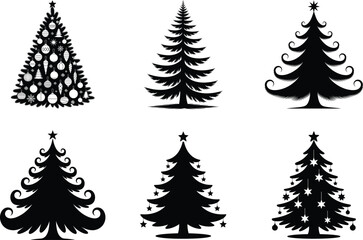 Obraz premium Christmas Tree Silhouette Vector Illustration. Holiday Pine Tree, Seasonal Holiday Design Element, Holiday Decoration Graphic Vector Design.