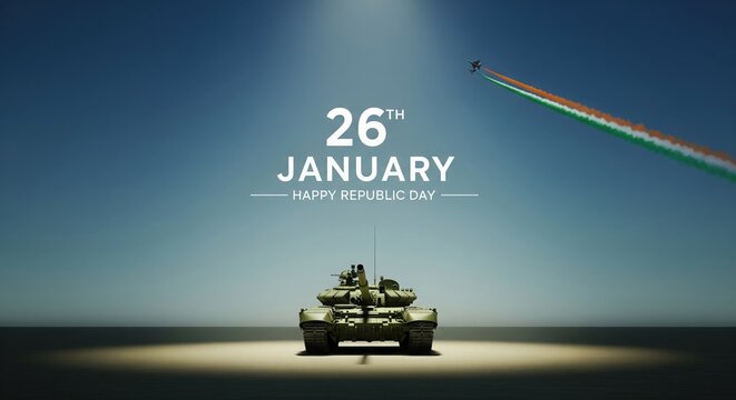 Indian Army Tank. Minimal Military Republic Day Background.