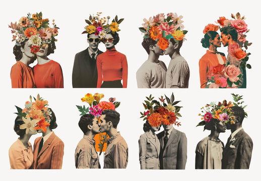 Vintage Floral Head Collage Element Design Set