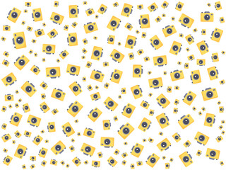 Vibrant yellow camera pattern on white background for creative projects