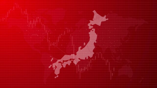 Red bearish candlestick chart pattern Japanese stock market crash economic recession and financial loss trade trend Japan