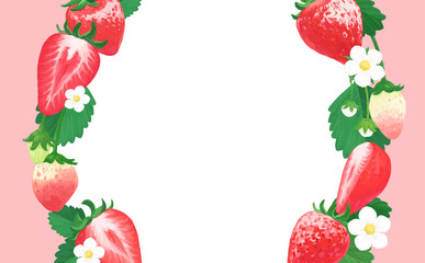 手描きの苺イラストフレーム_左右あしらい_ピンク外側