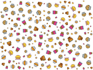 Colorful assortment of sweet treats and snacks on white background