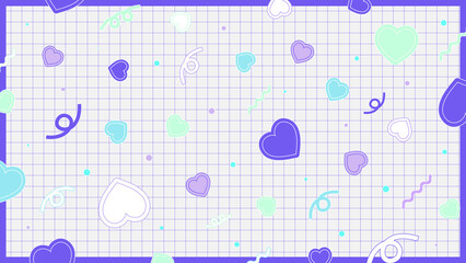 Cute Retro Pop Grid Wallpaper with Hearts and Lines Purple White Background